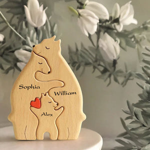 Personalized Bear Family Puzzle Wooden - Wooden Pet Carvings, Gift For Family, Gift For Couple