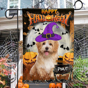 Happy Halloween - Personalized Pet Photo & Name Flag - Gift For Pet Lovers