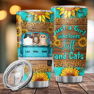 Personalized Just A Girl Who Loves Fall & Cats Tumbler, Best Gift for Cat Lovers