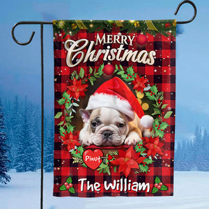 Merry Christmas- Custom Pet Photo, Name And Family Name Flag - Christmas Gift, Gift For Pet Lovers