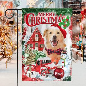 Merry Christmas - Personalized Pet Photo & Name Flag - Gift For Pet Lovers, Christmas Gift