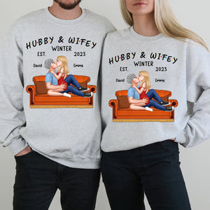 Hubby & Wifey Winter - Custom Appearance And Names - Personalized Sweatshirt - Gift For Him, Gift For Her