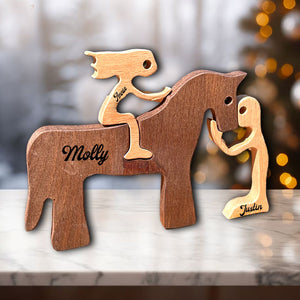 Man, Woman With Horse, Personalized Puzzle Wooden - Wooden Pet Carvings - Gift For Family, Gift For Pet Lover