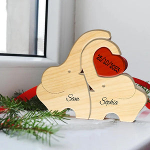 Personalized Wooden Elephants Couple - Puzzle Wooden Elephants Family - Wooden Pet Carvings