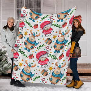 Christmas Deer And Bear, Personalized Fleece Blanket - Gift For Christmas, Family Gift