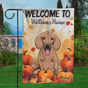 Garden Flag, House Flag Welcome Halloween - Personalized Dog & Name Flag - Gift For Pet Lovers