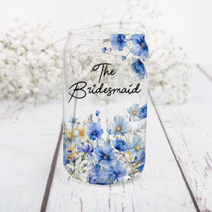 Bridesmaid Wildflower - Custom Name - Personalized Glass Bottle, Frosted Bottle