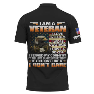 I Am Veteran - I love Freedom - I Wore Dogtags - I Have A DD-214 - Customized U.S. Veteran Black Polo Shirt, Gift For Veterans