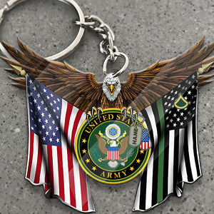 United States Veteran, Custom Name And Rank, Personalized 2 Side Acrylic Keychain - Gift For Veteran