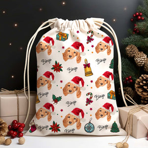 Christmas Special Gift For Pet Lover - Custom Photo And Name, Personalized String Bag, Gift For Pet Lover, Christmas Gift