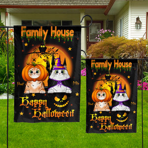 Family House Happy Halloween - Personalized Cat Flag - Halloween Gift - Gift For Cat Lover