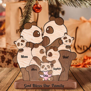 Man, Woman Couple Gift, Dad, Mom And Kids, Personalized Panda Family Puzzle Wooden - Wooden Pet Carvings - Gift For Family