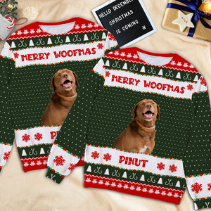 Merry Woofmas - Custom Photo And Name - Personalized Woolen Sweater - Family Gift, Gift For Pet Lover, Christmas Gift