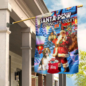 Santa Paw Is Coming To Town - Custom Pet Photo And Name Flag - Christmas Gift, Gift For Pet Lovers