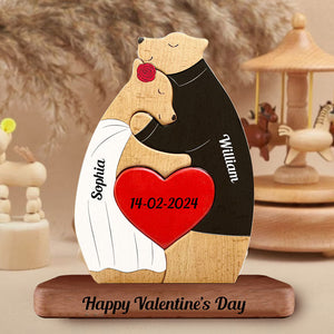 Man, Woman Couple Gift, Personalized Bear Puzzle Wooden - Wooden Pet Carvings - Gift For Family