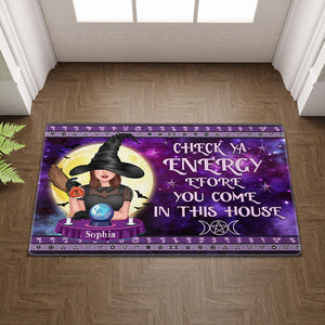 Check Ya Energy Before You Come In This House - Custom Appearance And Family Name - Personalized Witch Doormat, Halloween Gift