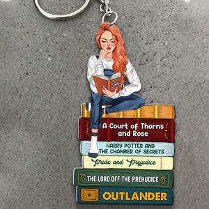 Reading Book Woman - Custom Appearance, Woman Name and Books Name - Personalized Acrylic Keychain