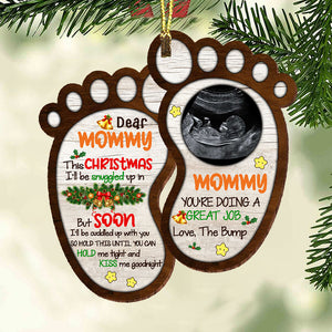 Mommy You Are Doing A Great Job Love The Bump - Personalized Custom Shaped Wooden Ornament, Christmas Gift