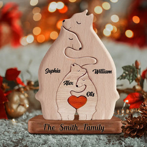 Personalized Wooden Bear Family - Puzzle Wooden Bear Family - Wooden Pet Carvings, Gift For Family