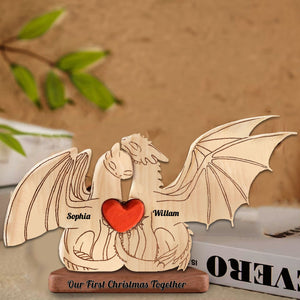 Man, Woman Couple Gift, Personalized Flying Dragon Couple Puzzle Wooden - Wooden Pet Carvings - Gift For Family