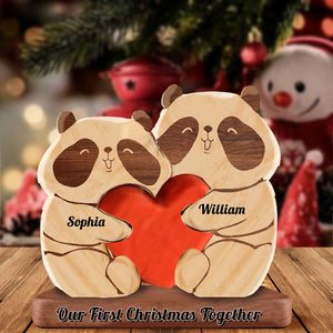 Man, Woman Couple Gift, Personalized Panda Couple Puzzle Wooden - Wooden Pet Carvings - Gift For Family