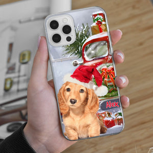 Xmas Pet Photo And Car - Custom Photo And Name - Personalized Phone Case, Gift For Pet Lover, Christmas Gift