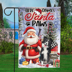 Here Come Santa Paws Happy Christmas - Custom Name Flag - Christmas Gift, Gift For Pet Lover