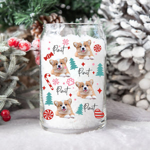 Holly Jolly Dog Mom - Cutie Puppy Christmas - Custom Photo And Name - Personalized Glass Bottle, Frosted Bottle, Gift For Pet Lover