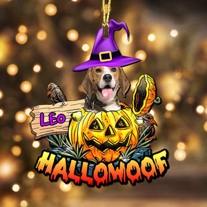 Hallowoof - Custom Photo And Name, Personalized Acrylic Ornament - Halloween Gift For Pet Lover