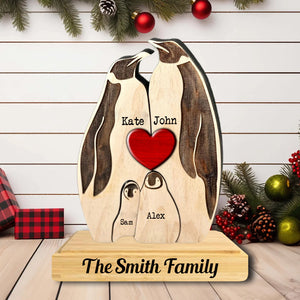 Man, Woman Couple Gift, Dad, Mom And Kids, Personalized Penguin Couple Puzzle Wooden - Wooden Pet Carvings - Gift For Family