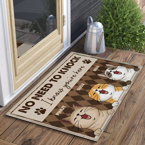 No Need To Knock I Know You Are Here  - Custom Cats And Names - Personalized Doormat - Pet Lover Gift