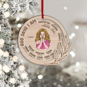 God Says I Am Unique Special Lovely Precious Strong - Personalized Custom Shaped 2-Layered Wooden Ornament - Gift For Woman