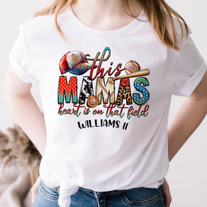 This Mama's Heart Is On That Fields, Personalized Baseball T-Shirt, Gift For Baseball Lovers