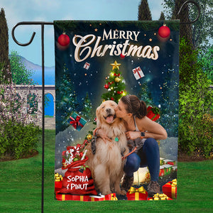 Merry Christmas, Santa Claus US Flag  - Personalized Pet Photo And Name Flag - Gift For Pet Lovers, Christmas Gift