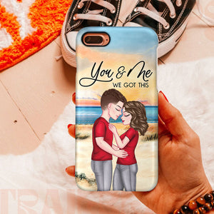 Couple Kissing At Beach Sunset Sunrise - Custom Appearance And Names - Personalized Phone Case - Gift For Couple