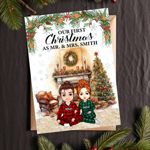 Couple First Christmas, Custom Appearances And Names - Personalized Christmas Card, Christmas Gift