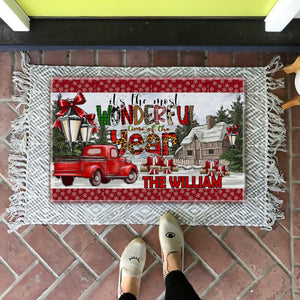 It's The Most Wonderful Time Of The Year  - Custom Family Name - Personalized Doormat - Christmas Gift