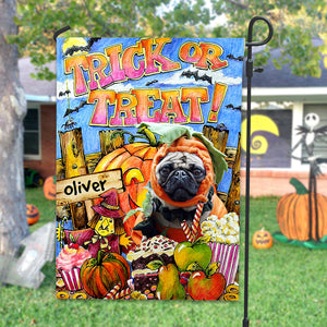 Halloween Trick or Treat - Personalized Pet Photo & Name Flag - Gift For Pet Lovers