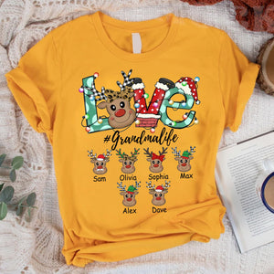 Love Grandma Life, Family Deer - Custom Name - Personalized T-Shirt - Family Gift