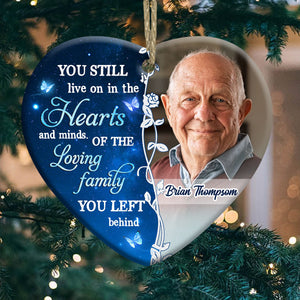 You Still Live On In The Heart  - Personalized Heart Ceramic Ornament - Memorial Gift