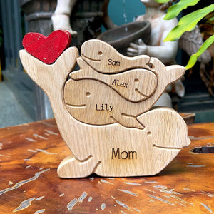 Personalized Wooden Dolphin Family - Puzzle Wooden Dolphin Family - Wooden Pet Carvings