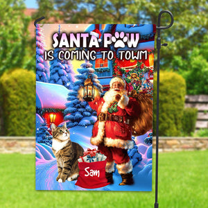 Santa Paw Is Coming To Town - Custom Pet Photo And Name Flag - Christmas Gift, Gift For Pet Lovers