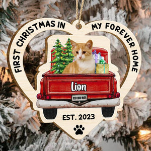 First Christmas In My Forever Home, Custom Pet Photo And Name - Personalized Custom Shaped Wooden Ornament - Gift For Pet Lover, Christmas Gift