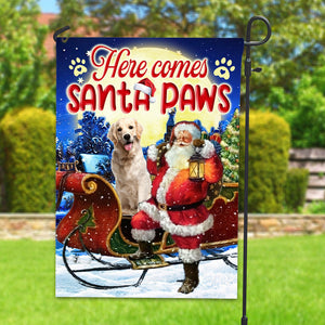 Here Comes Santa Paws - Custom Pet Photo And Name Flag - Christmas Gift, Gift For Pet Lovers