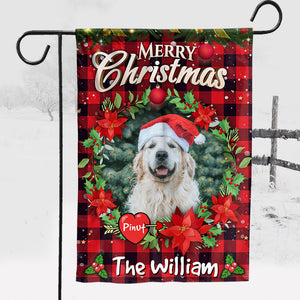 Merry Christmas- Custom Pet Photo, Name And Family Name Flag - Christmas Gift, Gift For Pet Lovers