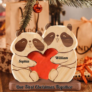 Man, Woman Couple Gift, Personalized Panda Couple Puzzle Wooden - Wooden Pet Carvings - Gift For Family