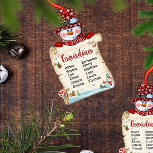 Gift For Grandma Snowman Christmas, Custom Names - Personalized Custom Shaped Wooden Ornament - Gift For Family