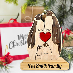 Man, Woman Couple Gift, Dad, Mom And Kids, Personalized Penguin Couple Puzzle Wooden - Wooden Pet Carvings - Gift For Family