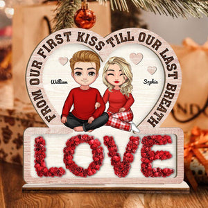 Couple Sitting Christmas, Custom Appearances And Names, Personalised Wooden Place Names - Christmas Gift For Lover - Standing Table Decoration