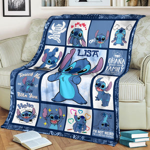 Touch Me And I Will Bite You, Ohana Means Family - Custom Name - Personalized Fleece Blanket, Gift For Family